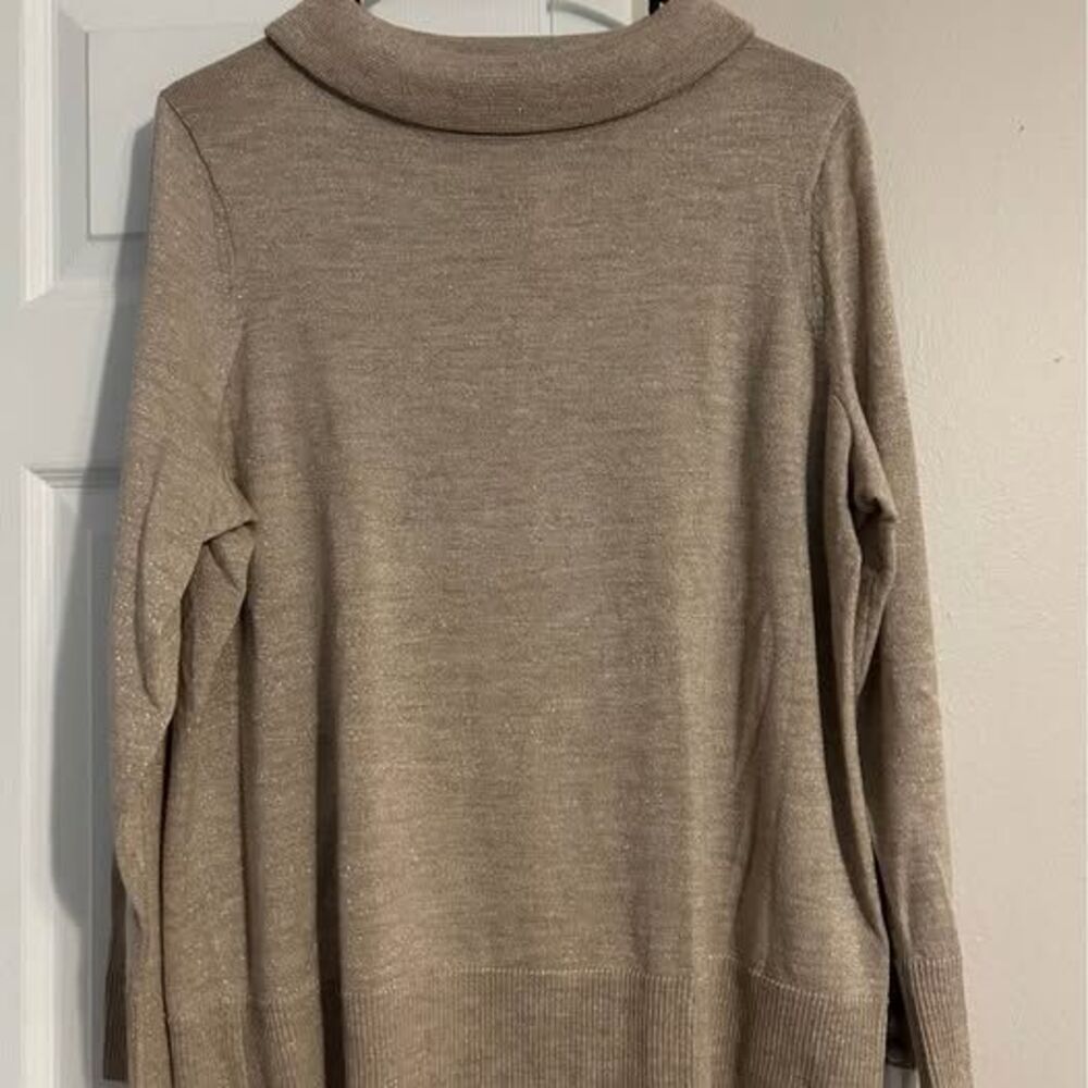 Talbots Plus Petite 1XP Merino Wool Metallic Sparkle Cowl Neck Sweater Beige